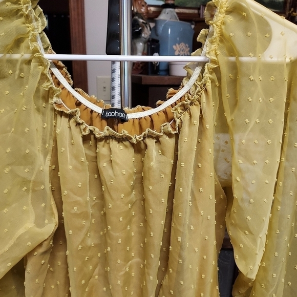 Boohoo off shoulder dress yellow size 20 Swiss dot plus size Dooby skater - Picture 7 of 8